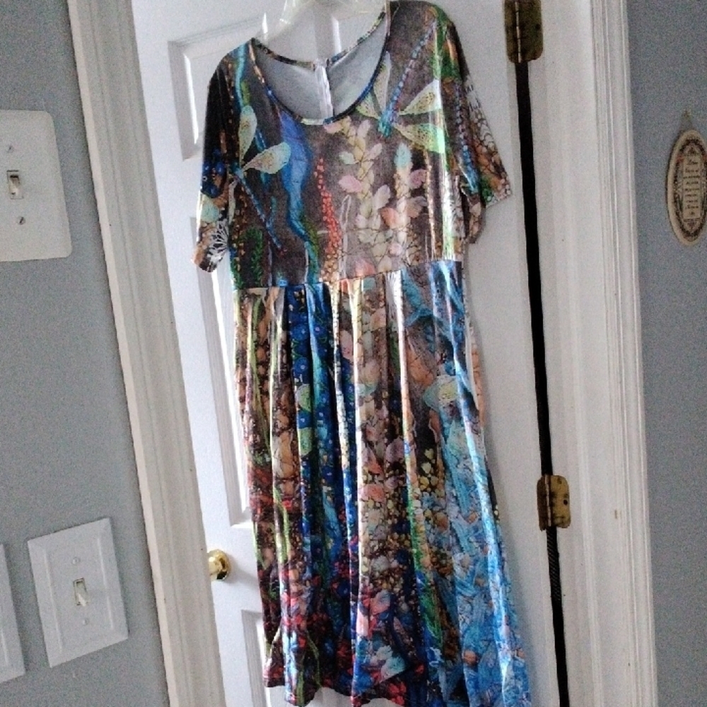 Source Unknown Multicolor Abstract Midi Dress